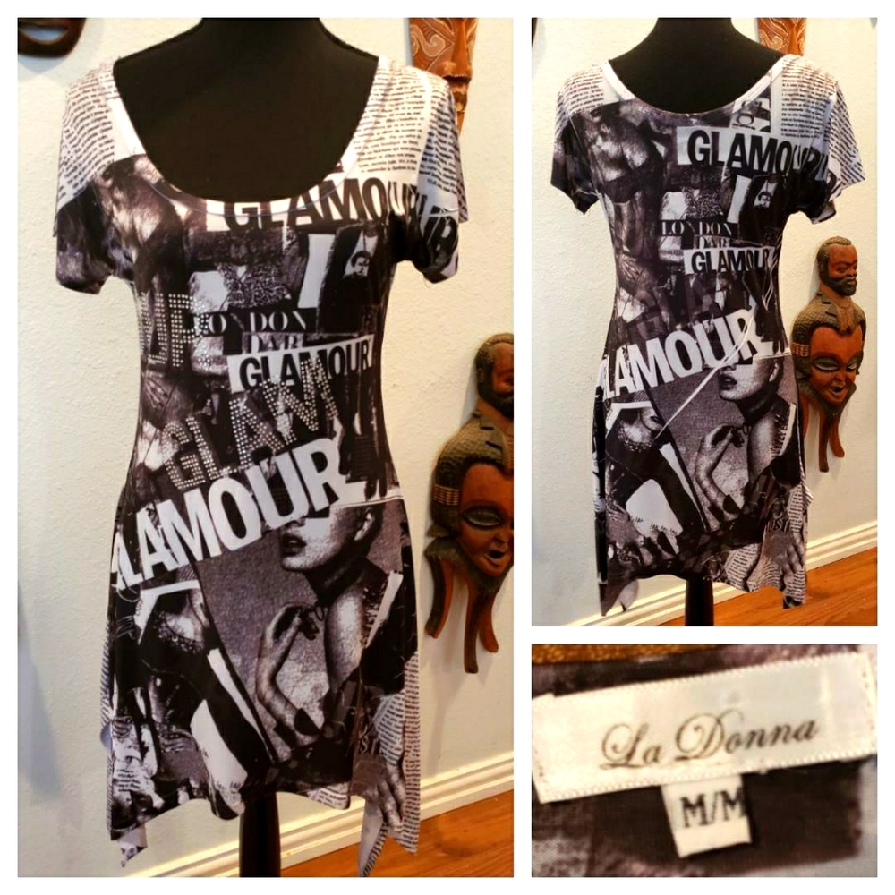Glamour-themed Asymmetrical Hem Blouse is a Size M